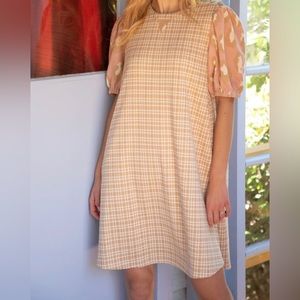 VOY | Light PINK/WHITE (cream) TEXTURE DRESS W/BLING BUTTON DETAIL | Lg New/Tags